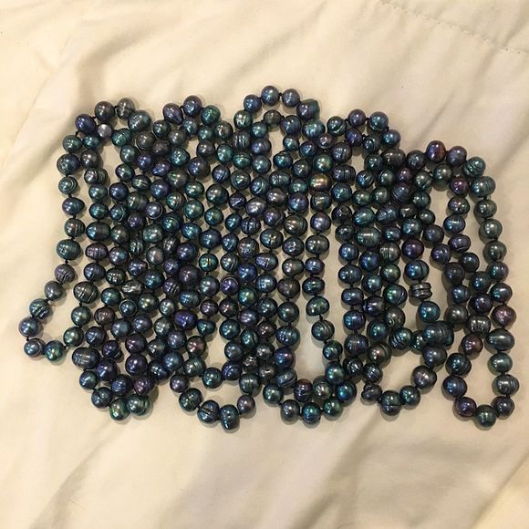 Vintage Peacock Pearls Necklace Endless Strand 99 inches Long - Picture 5 of 12